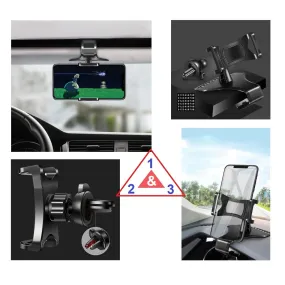 3 in 1 Car GPS Smartphone Holder: Dashboard / Visor Clamp   AC Grid Clip for HTC U11 Dual TD-LTE U-3u (HTC Ocean) - Black