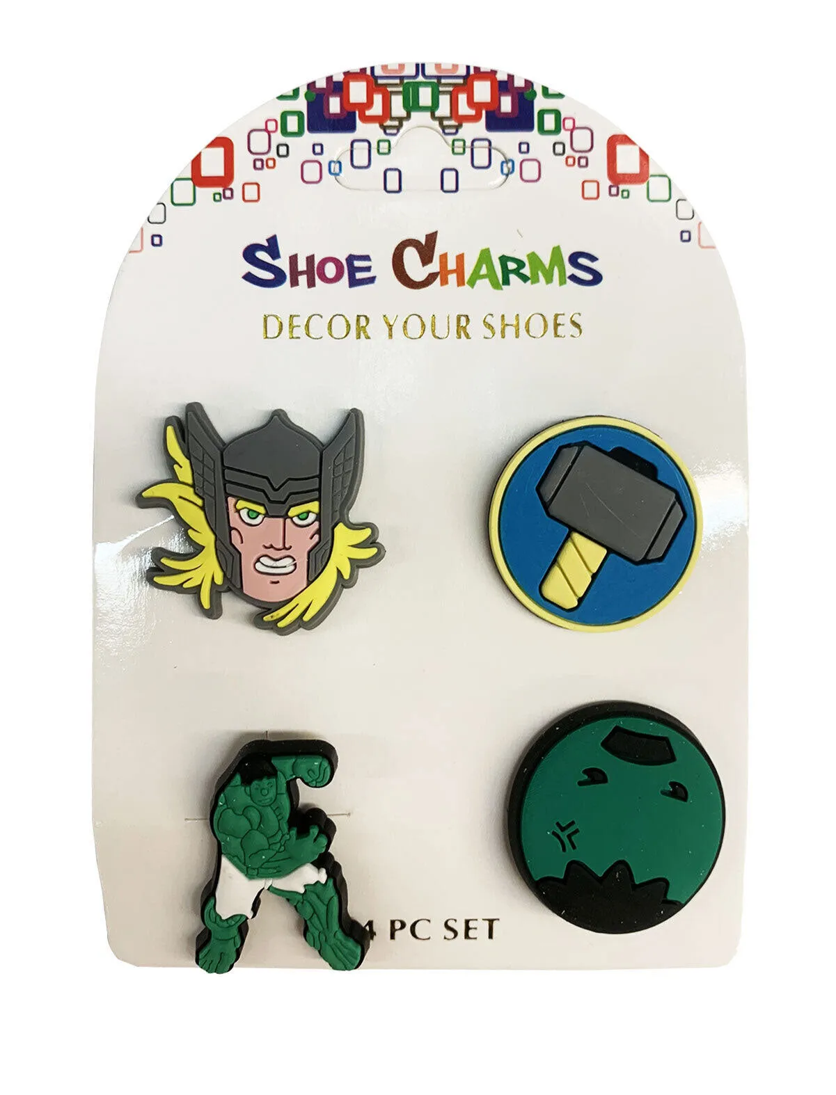 4 Pcs Marvel Hulk & Thor Shoe Charms For Croc, Bracelet, Shoe & Wristbands - New