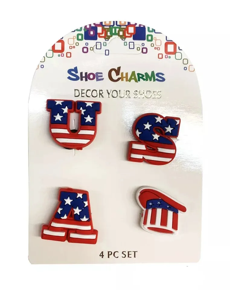 4 Pcs of America Shoe Charms For Croc, Bracelet, Shoe & Wristbands