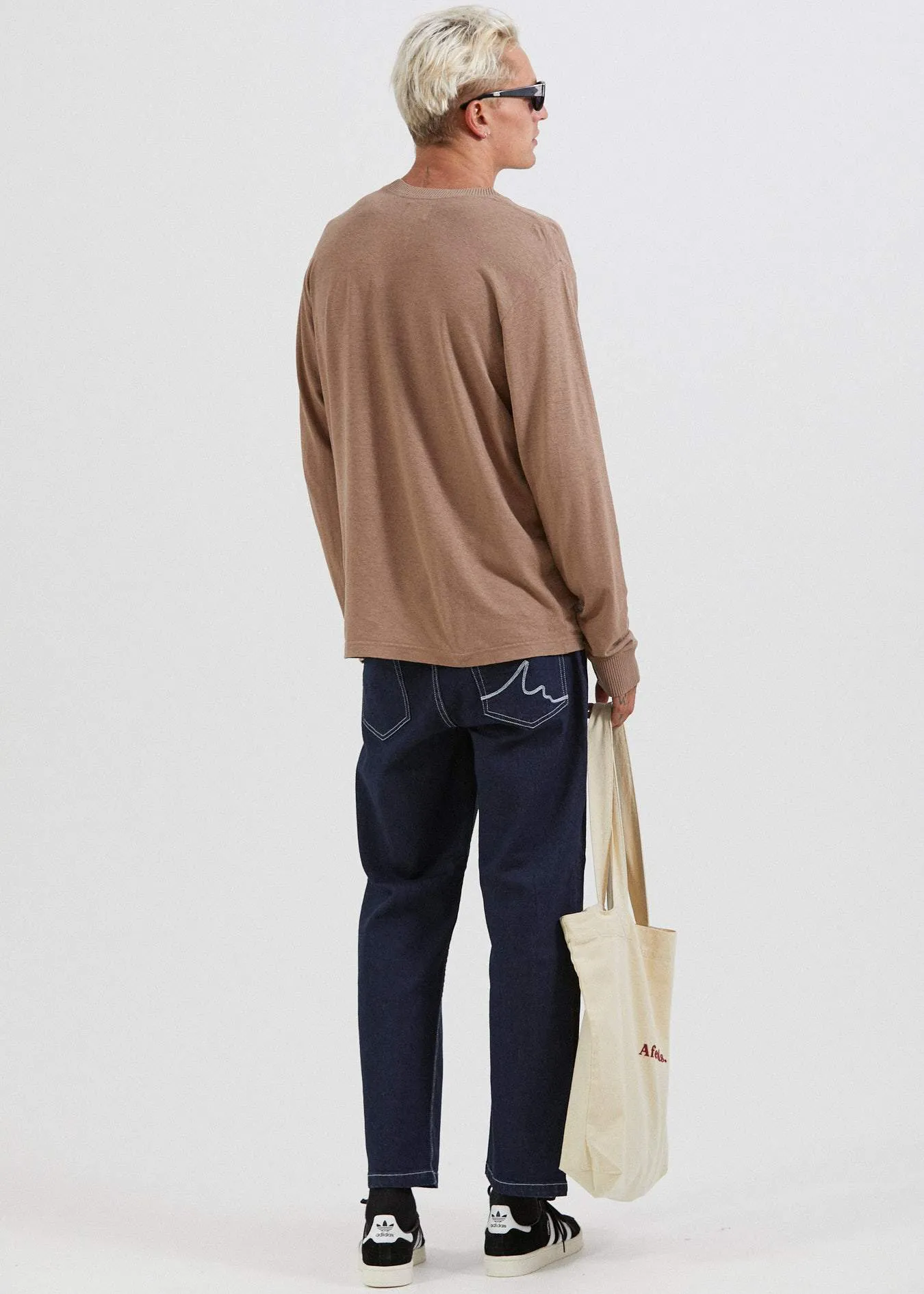 Afends Mens Living - Hemp Retro Fit Long Sleeve Tee - Sand