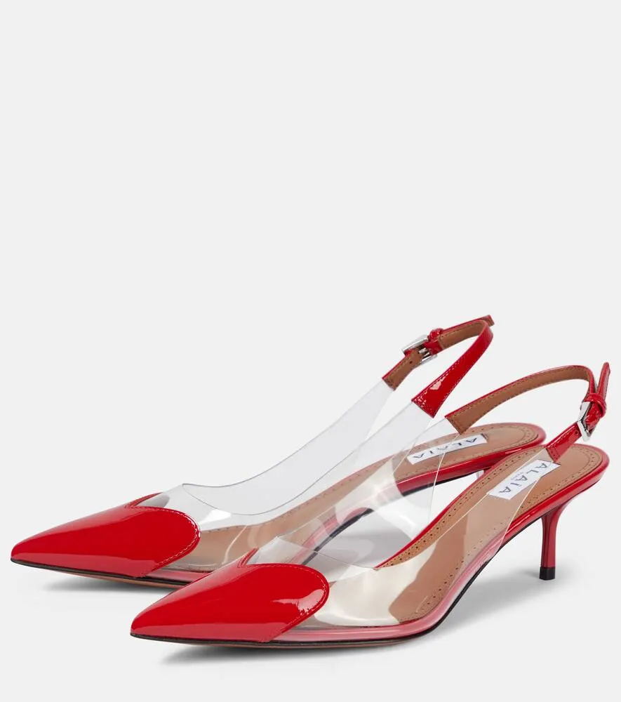 Alaia Le C√Ö¬ìur leather and PU slingback pumps