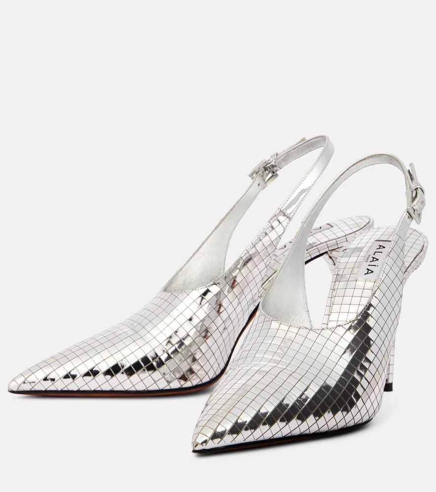 Alaia Mirrored leather slingback pumps