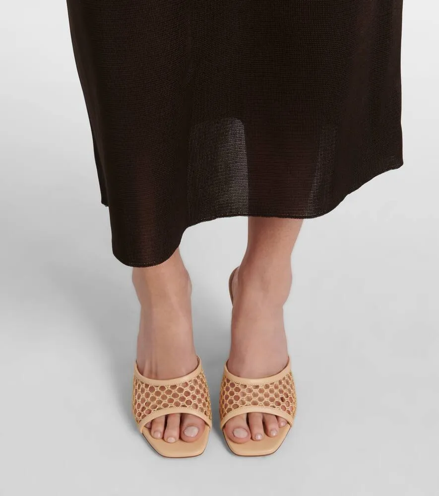 Amina Muaddi Lupita 95 fishnet leather-trimmed mules