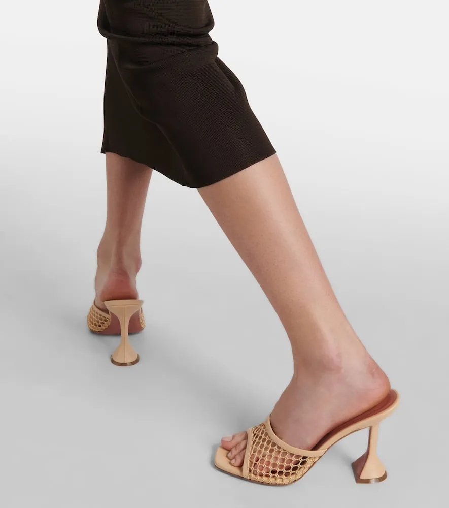 Amina Muaddi Lupita 95 fishnet leather-trimmed mules