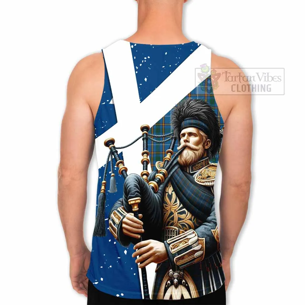 Bain Tartan Men's Tank Top with Family Crest Scottish Bagpiper Vibes