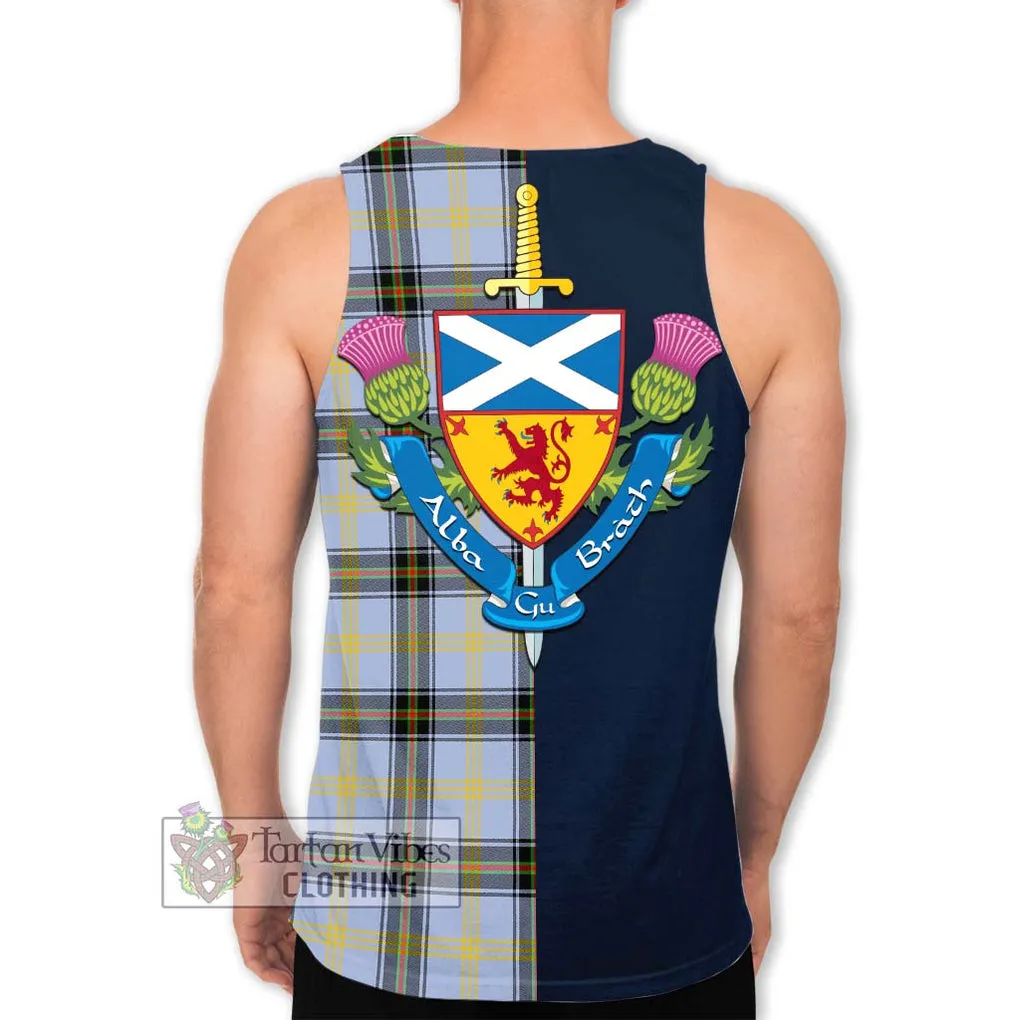 Bell Tartan Men's Tank Top Alba with Scottish Lion Royal Arm Half Style