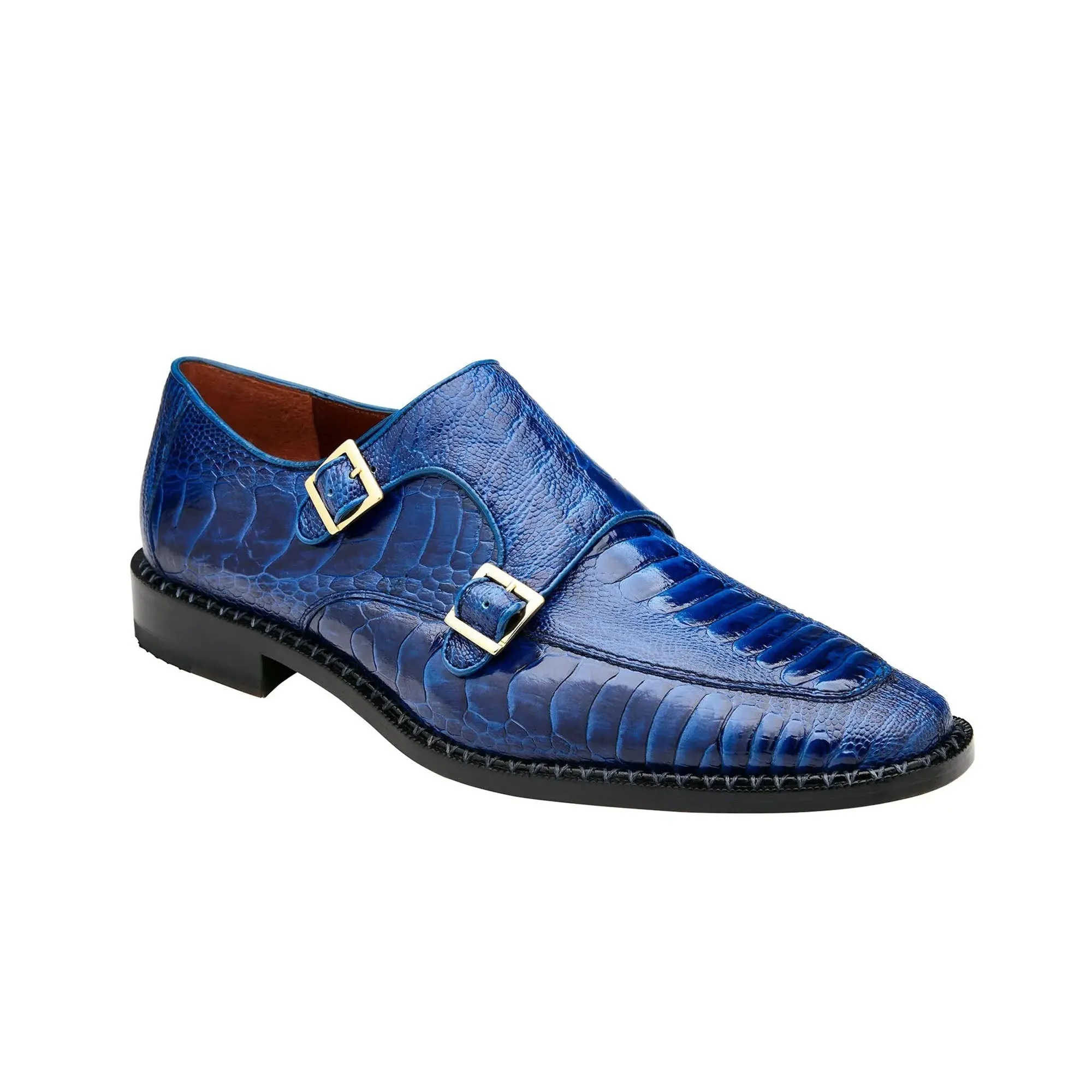 Belvedere Valiente in Antique Ocean Ostrich Leg Monkstraps