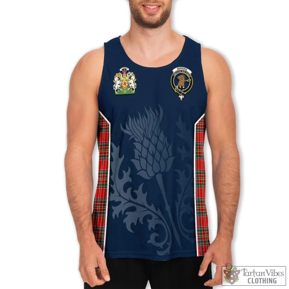 Binning Tartan Men's Tanks Top with Family Crest and Scottish Thistle Vibes Sport Style