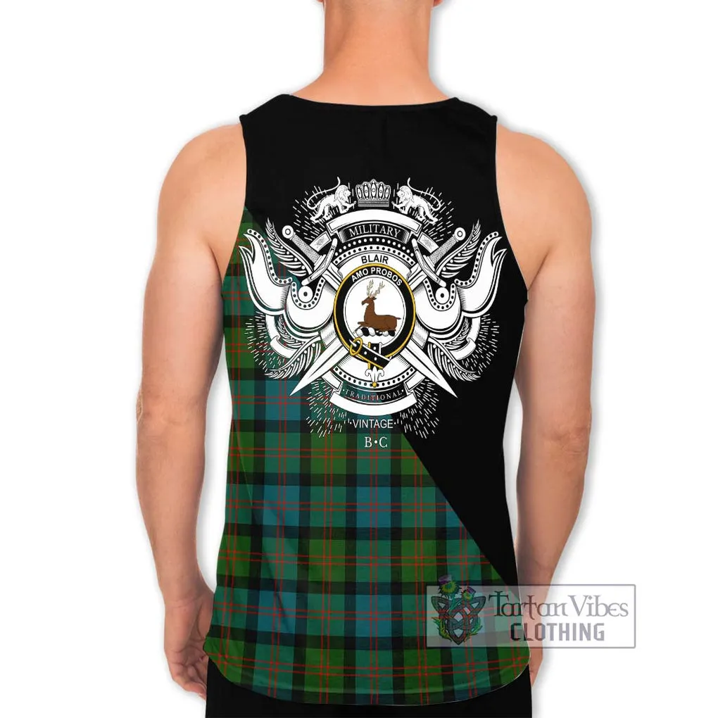 Blair Ancient Tartan Men's Tank Top with Family Crest and Military Logo Style