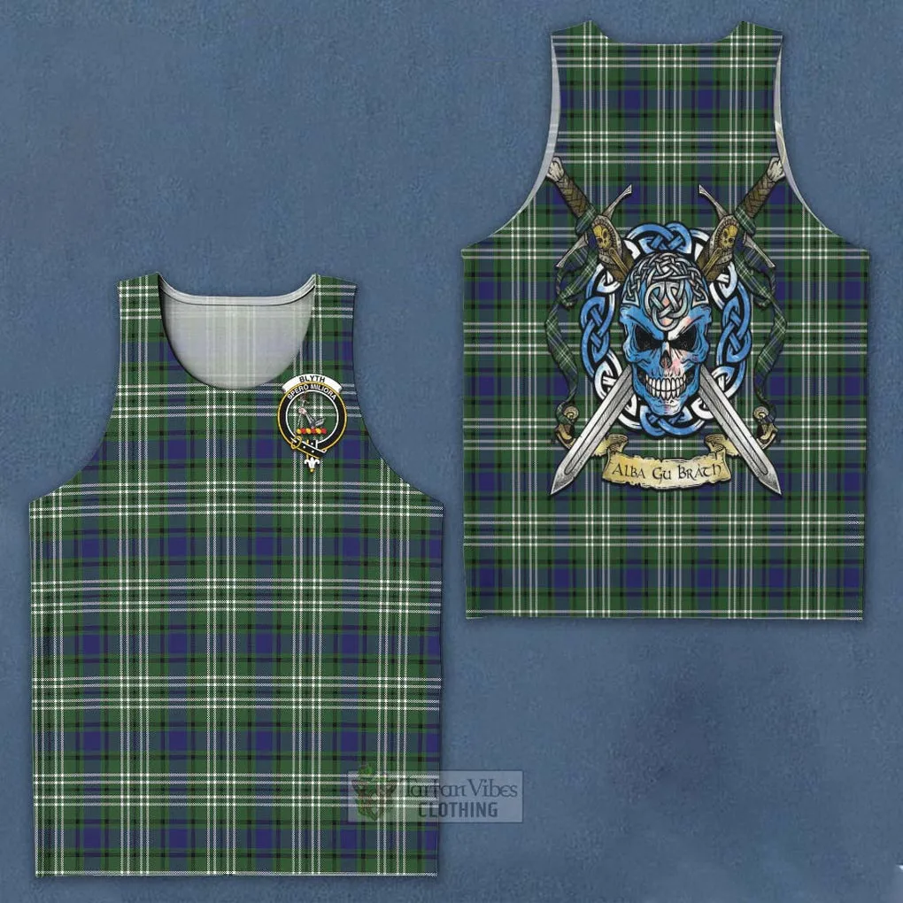 Blyth Tartan Men's Tank Top with Family Crest Celtic Skull Style
