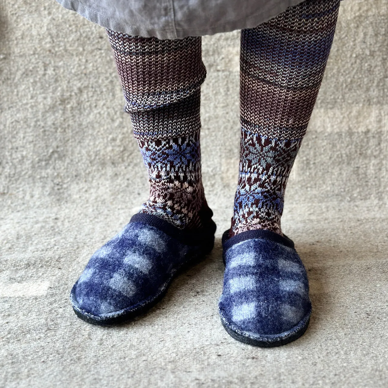 Boiled Wool Slippers - Flair Plaid - Ocean (Adults 36-46)
