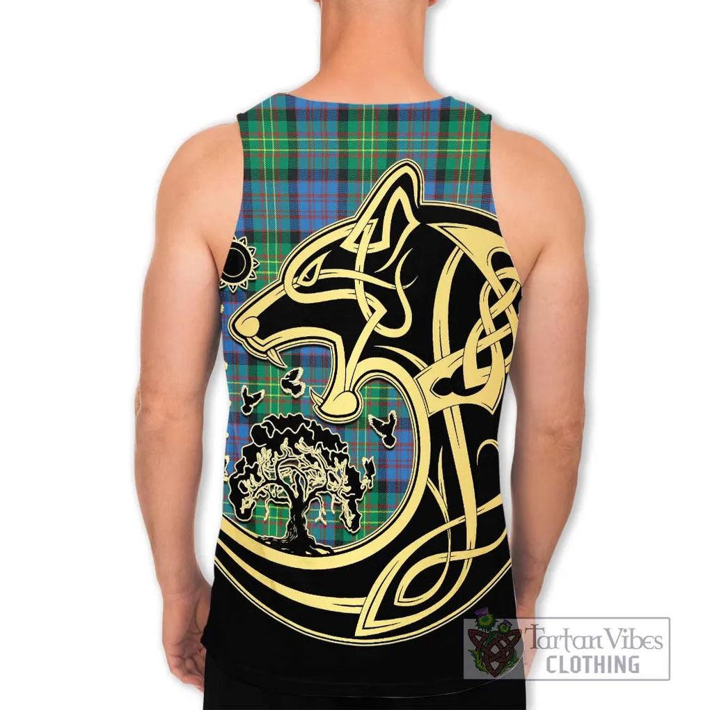 Bowie Ancient Tartan Men's Tank Top with Family Crest Celtic Wolf Style