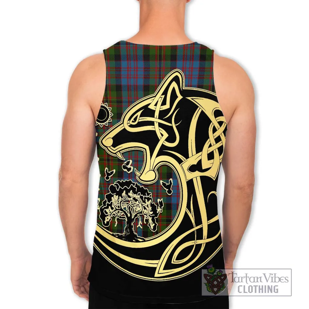 Bowie Tartan Men's Tank Top with Family Crest Celtic Wolf Style