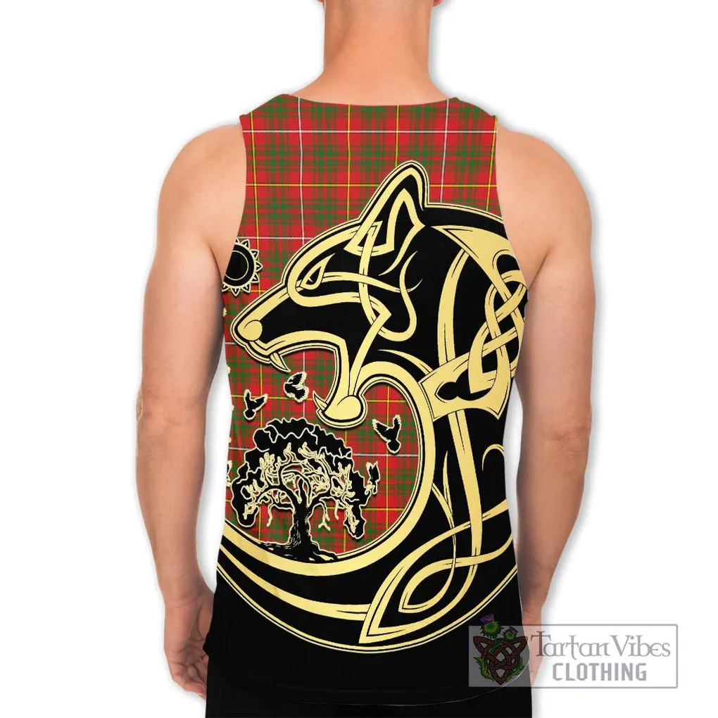 Bruce Modern Tartan Men's Tank Top with Family Crest Celtic Wolf Style