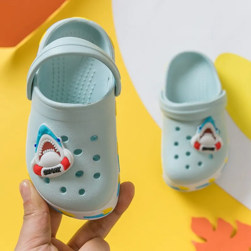 Children Slippers for Boys /Girls Summer Kids Home Sandals Cartoon Shoes Soft Leather Appliques Big Girls Beach Cave Shoes