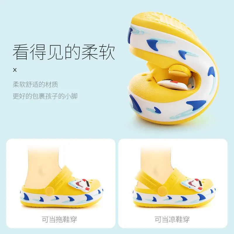 Children Slippers for Boys /Girls Summer Kids Home Sandals Cartoon Shoes Soft Leather Appliques Big Girls Beach Cave Shoes