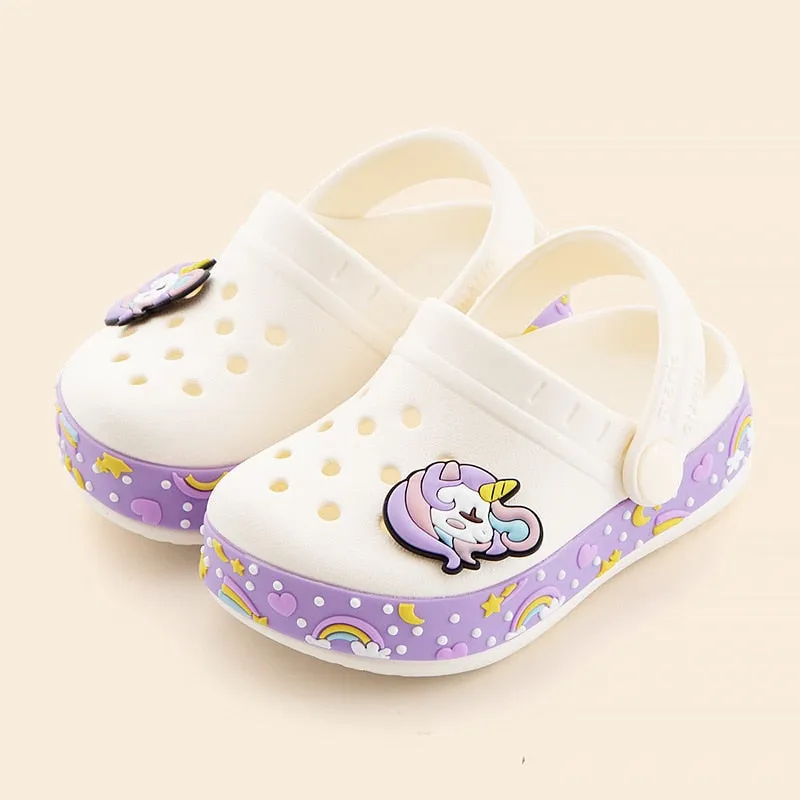 Children Slippers for Boys /Girls Summer Kids Home Sandals Cartoon Shoes Soft Leather Appliques Big Girls Beach Cave Shoes