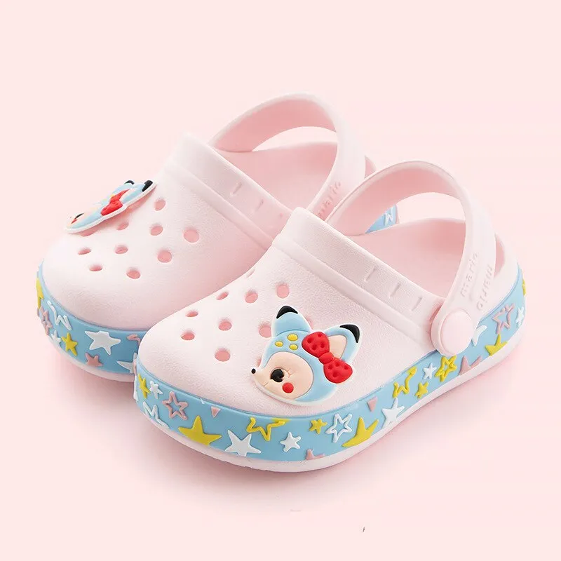 Children Slippers for Boys /Girls Summer Kids Home Sandals Cartoon Shoes Soft Leather Appliques Big Girls Beach Cave Shoes