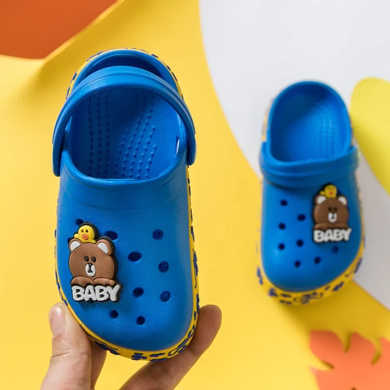 Children Slippers for Boys /Girls Summer Kids Home Sandals Cartoon Shoes Soft Leather Appliques Big Girls Beach Cave Shoes