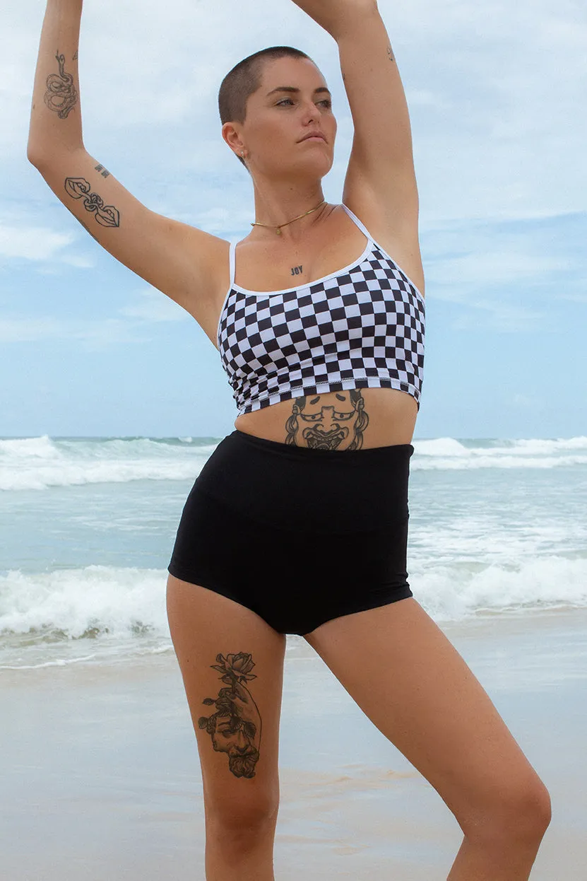 Cropped Tankini Surf Top - B W Checkers