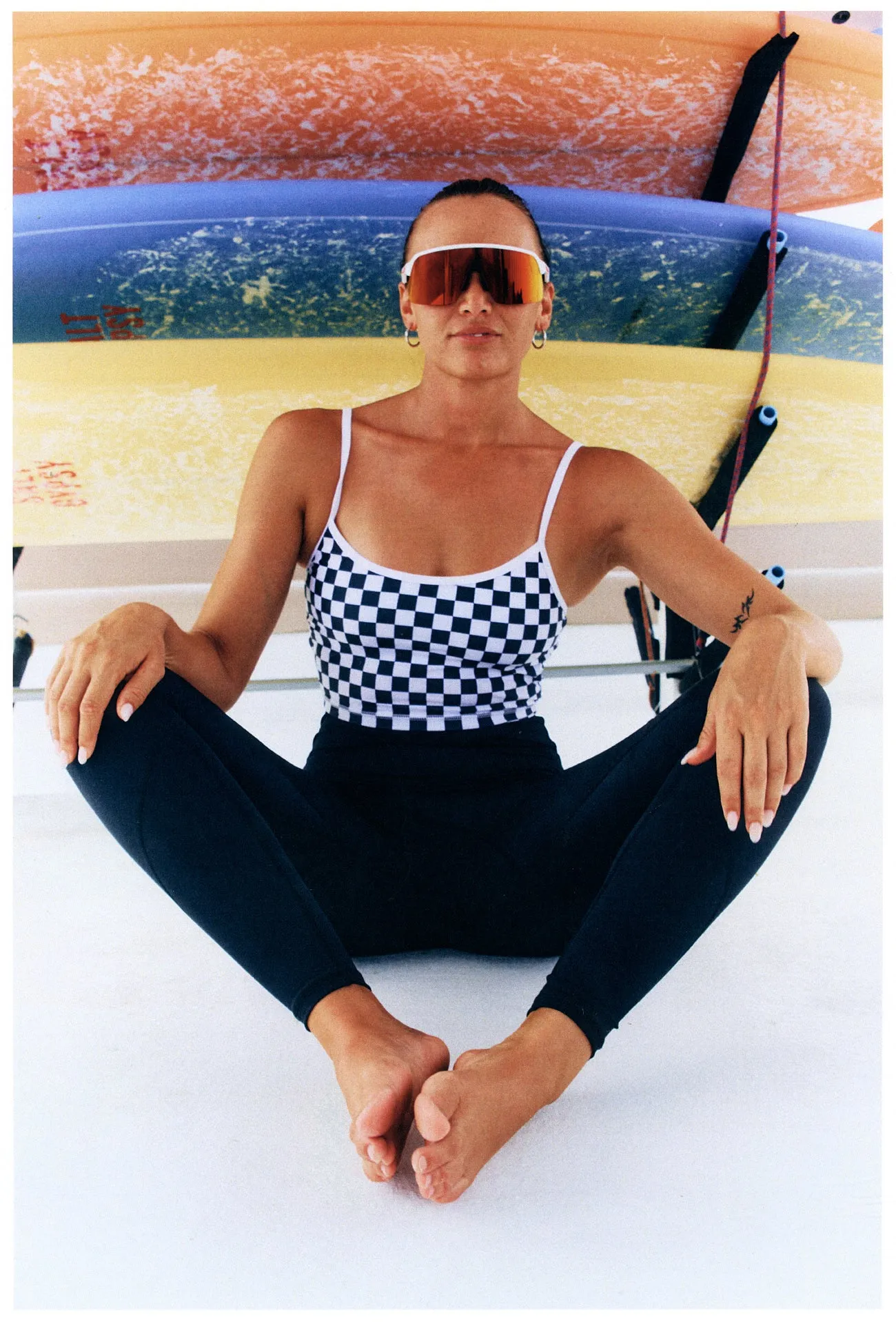 Cropped Tankini Surf Top - B W Checkers
