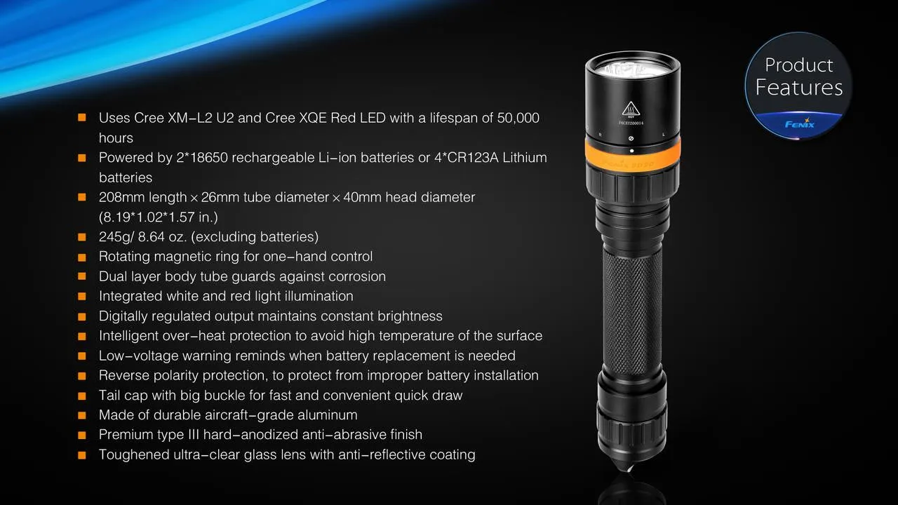 Fenix SD20 1000 Lumen CREE LED 100 meter submersible Diving Flashlig