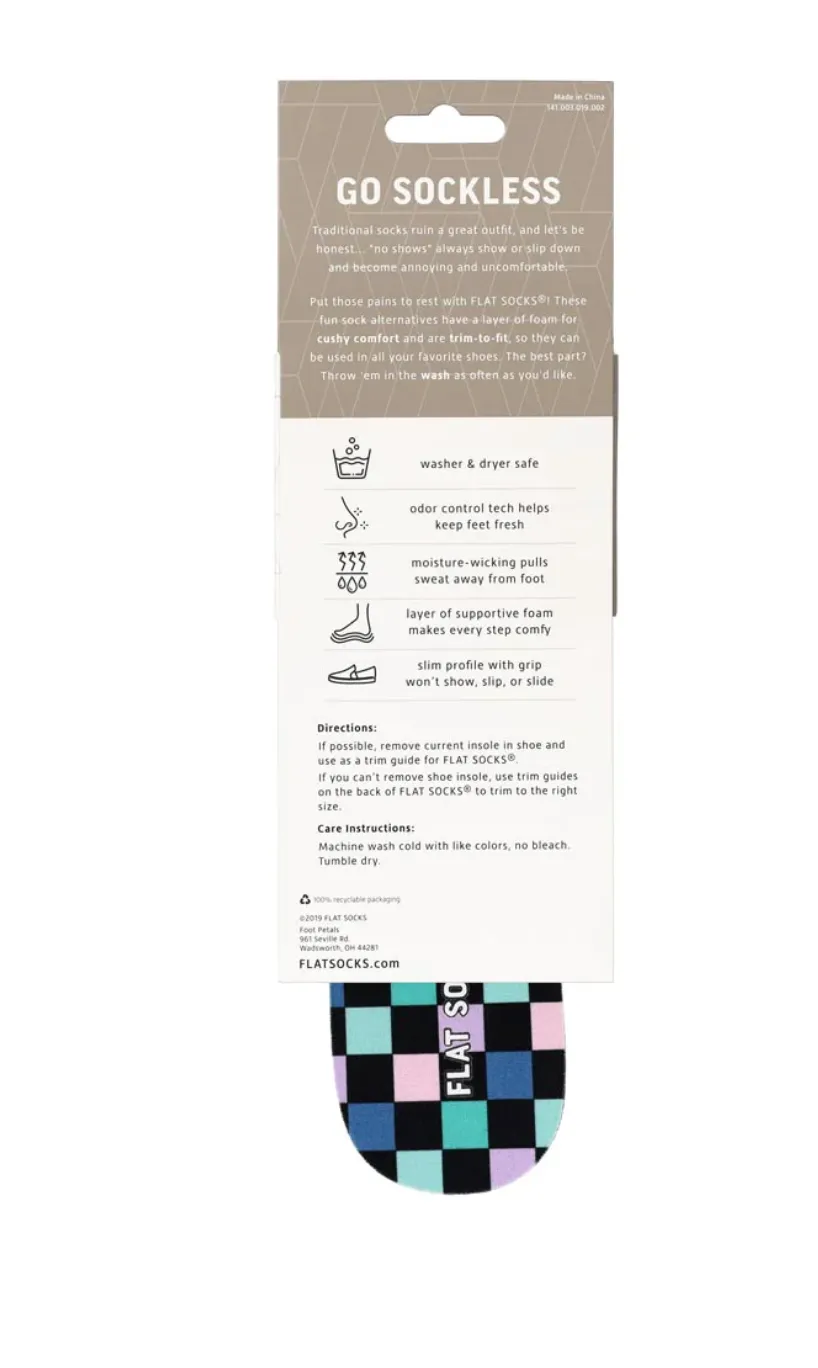 Flat Socks -  Coral Checks - SMALL
