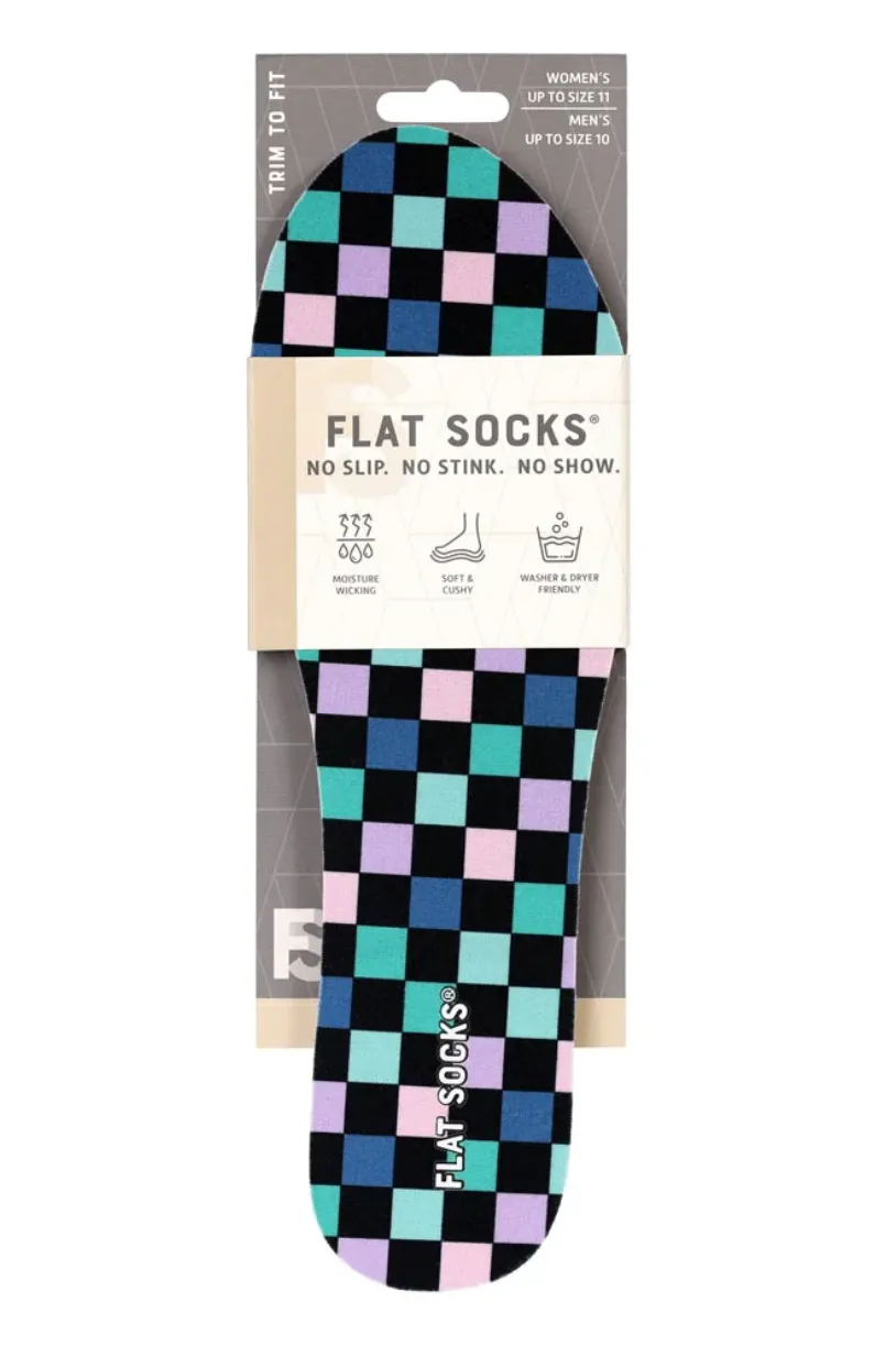 Flat Socks -  Coral Checks - SMALL