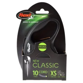 Flexi New Classic Retractable Cord Leash - Black - X-Small - 10' Cord (Pets up to 18 lbs)