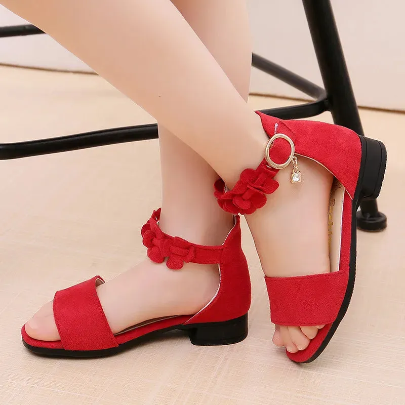 Girls summer pearls sandals 2021 new Korean version children's student beading princess beach shoes 5 6 7 8 9 10 11 12 Years old