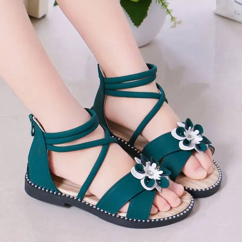 Girls summer pearls sandals 2021 new Korean version children's student beading princess beach shoes 5 6 7 8 9 10 11 12 Years old
