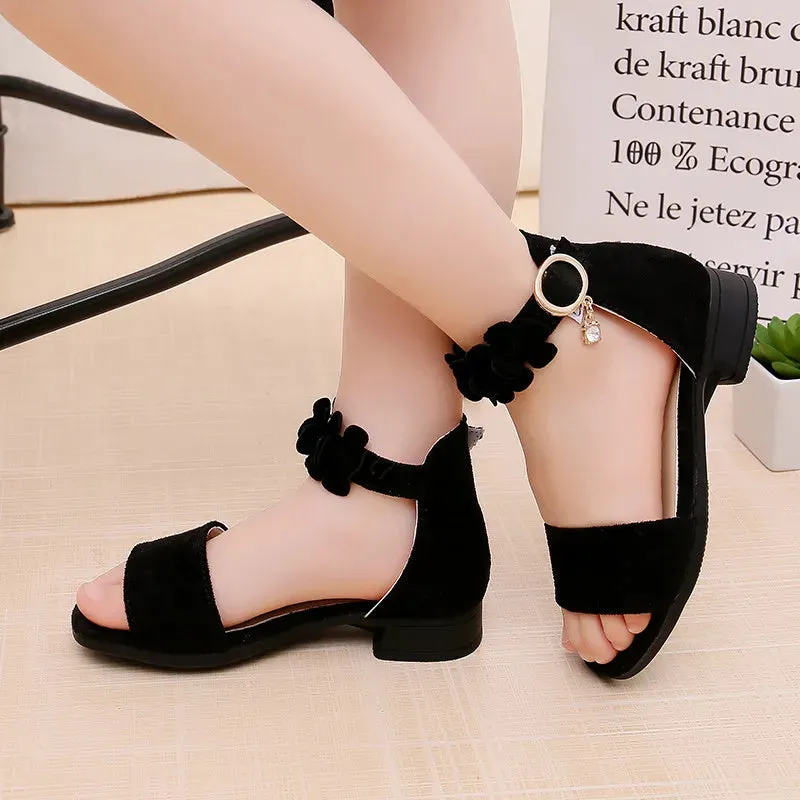 Girls summer pearls sandals 2021 new Korean version children's student beading princess beach shoes 5 6 7 8 9 10 11 12 Years old