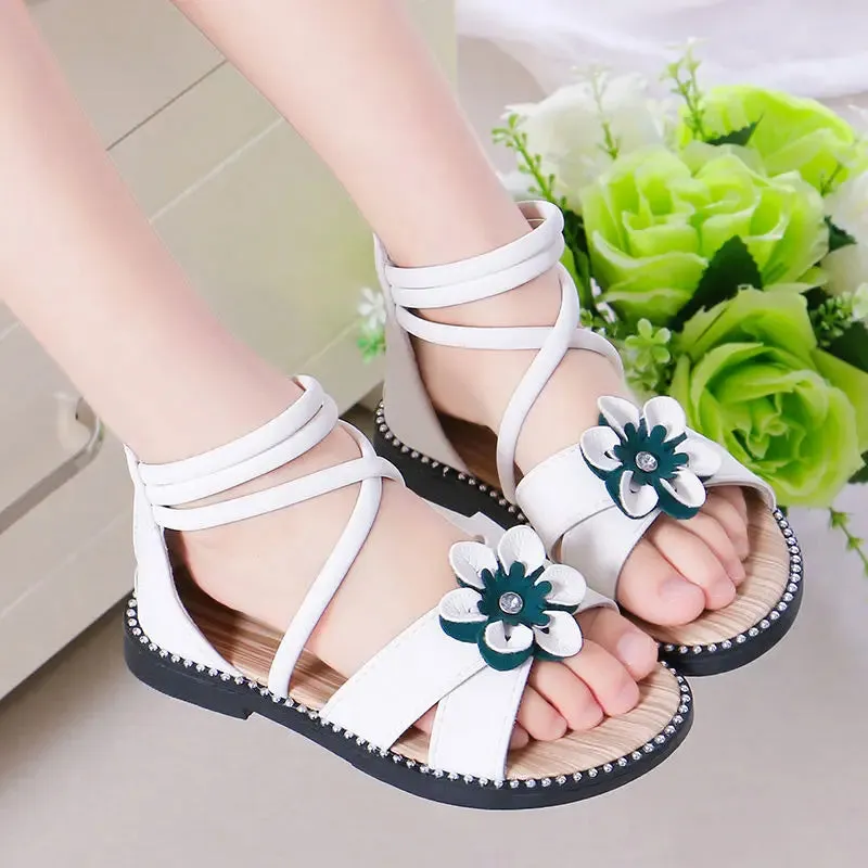 Girls summer pearls sandals 2021 new Korean version children's student beading princess beach shoes 5 6 7 8 9 10 11 12 Years old