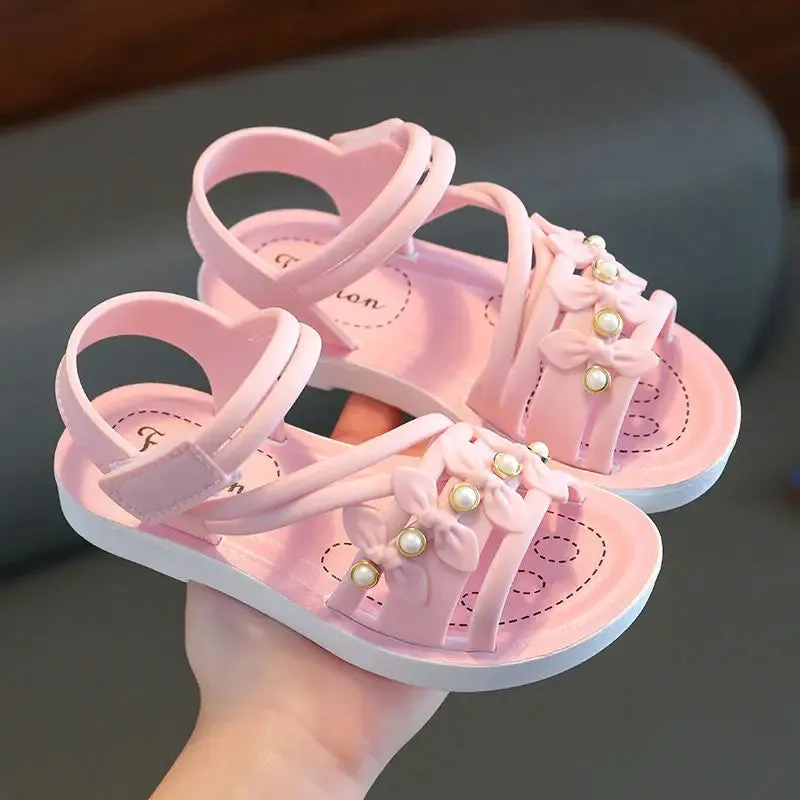 Girls summer pearls sandals 2021 new Korean version children's student beading princess beach shoes 5 6 7 8 9 10 11 12 Years old