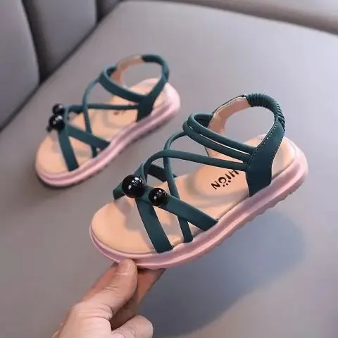 Girls summer pearls sandals 2021 new Korean version children's student beading princess beach shoes 5 6 7 8 9 10 11 12 Years old