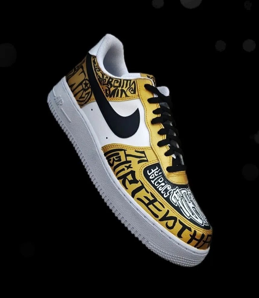 Gothic Black Yellow Font Custom Air Force 1