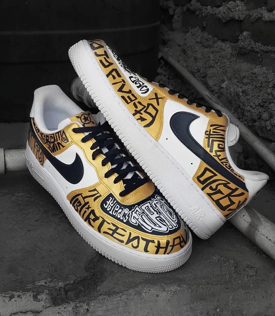 Gothic Black Yellow Font Custom Air Force 1
