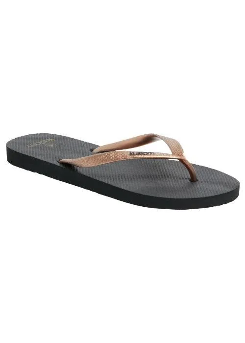 Kustom - Classic Jandals (Black Rose Gold)