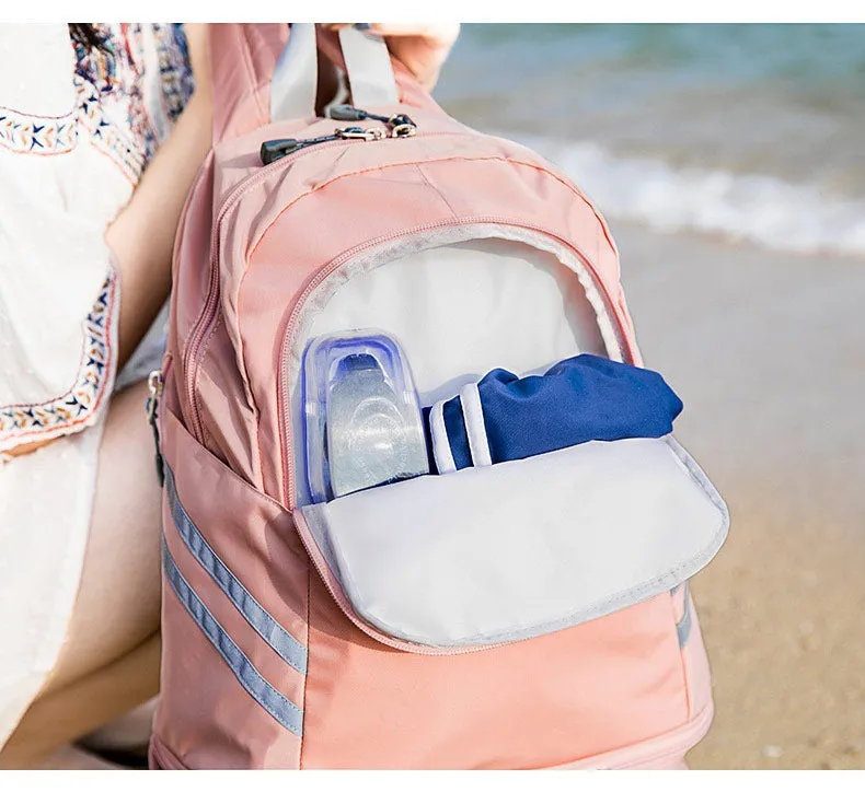 Large Beach Bag Combo Dry Wet Waterproof Backpack Women Swimming Gym Bag with Shoe Pouch Large