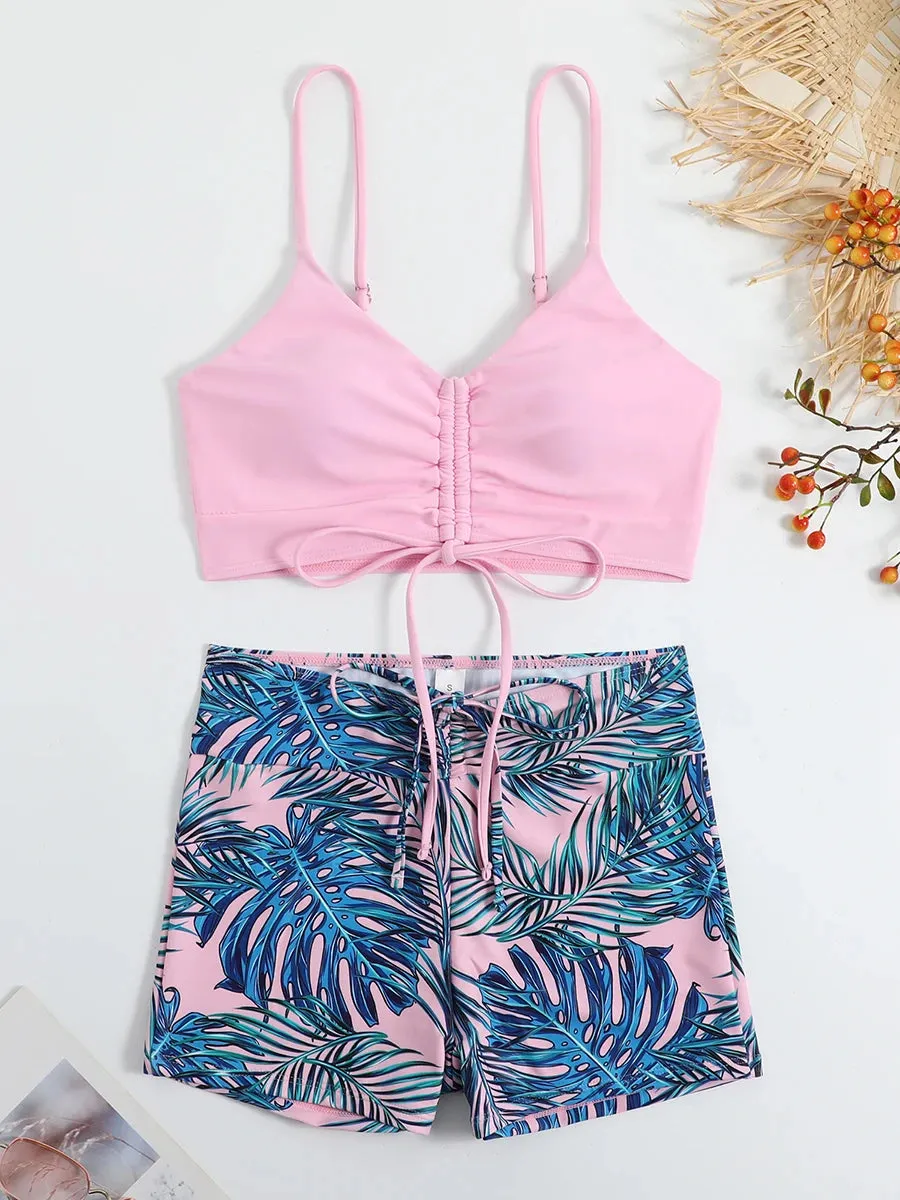 Leaf Print Beach Bikini Suit