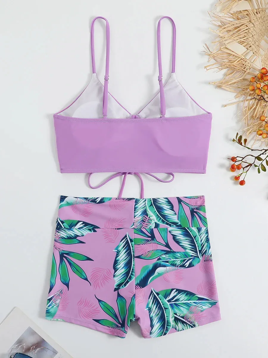 Leaf Print Beach Bikini Suit