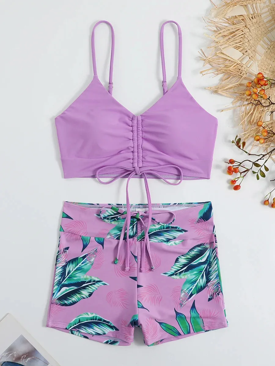 Leaf Print Beach Bikini Suit