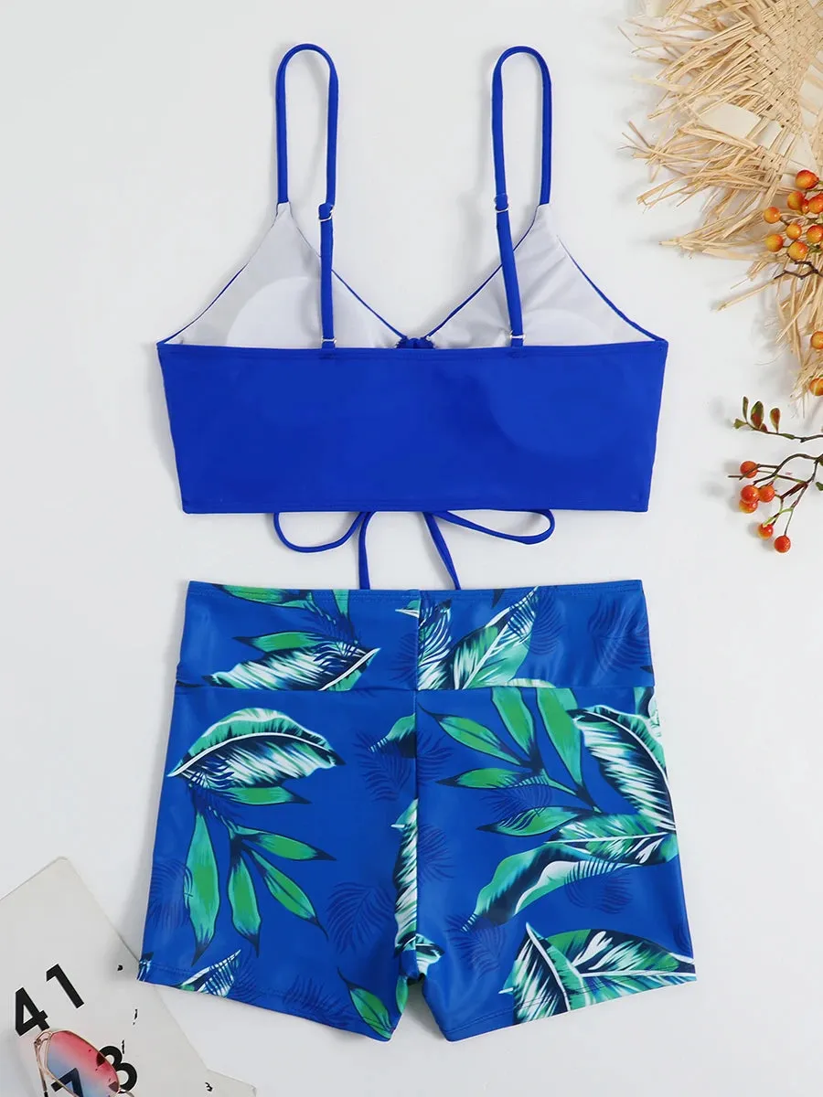 Leaf Print Beach Bikini Suit