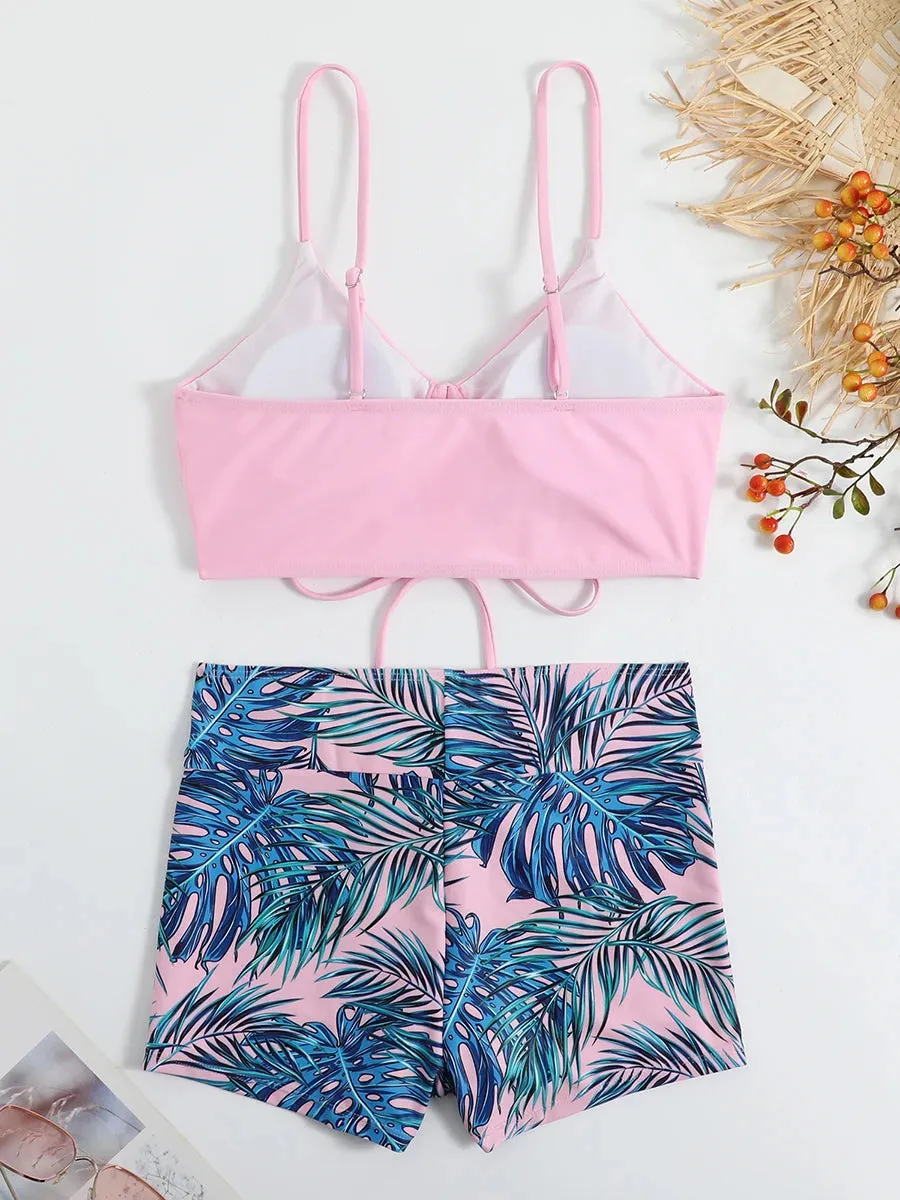 Leaf Print Beach Bikini Suit