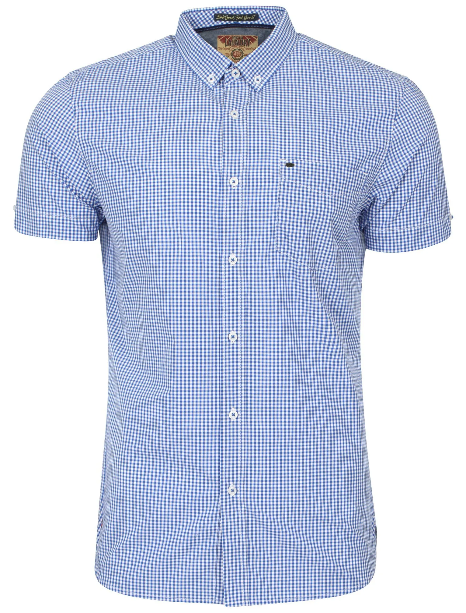 Lorente Short Sleeve Gingham Shirt in Ocean - Tokyo Laundry