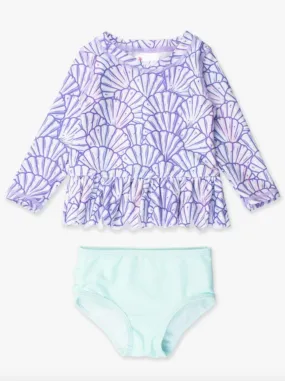 Magical Mermaid Scallop Hem Long Sleeve Rash Guard Bikini