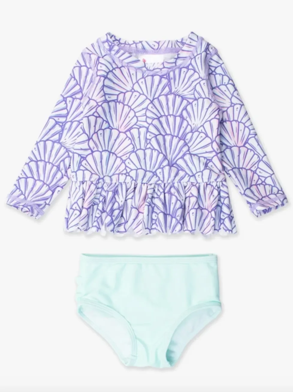 Magical Mermaid Scallop Hem Long Sleeve Rash Guard Bikini