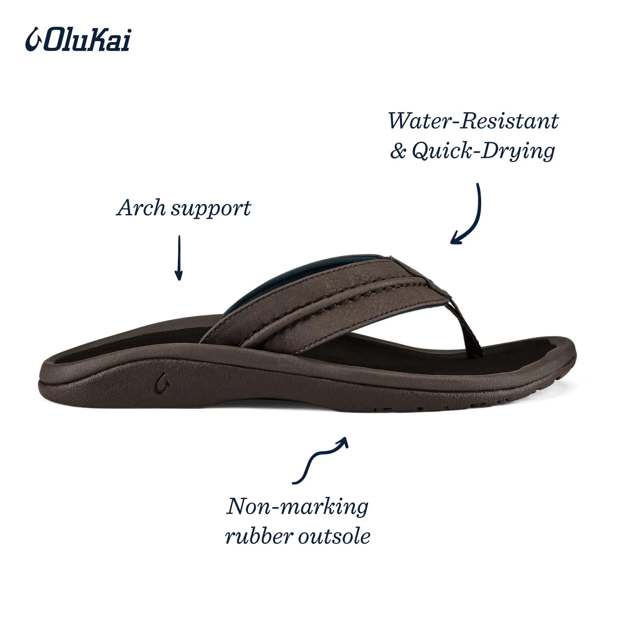 Men's Shoes OluKai HOKUA Water Resistant Flip Flop Sandals 10161-6363 DARK WOOD