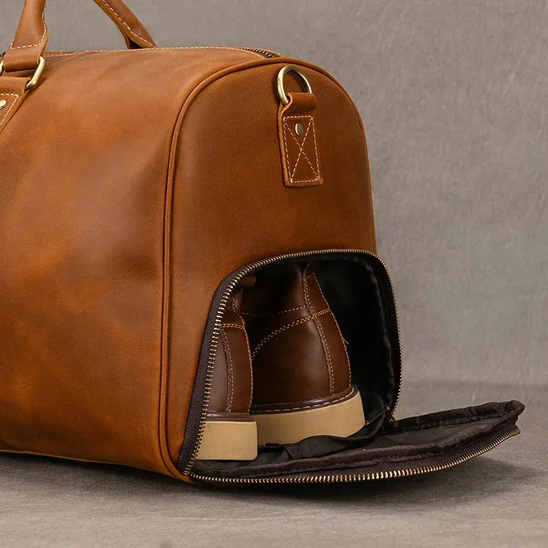 Men's Travel Bag Big Capacity Genuine Leather Travel Duffel With Shoe Pocket Large Luggage Shoulder Bag Waterproof Male Handbag