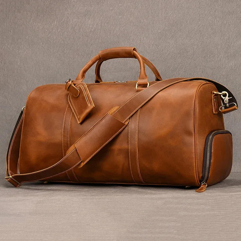 Men's Travel Bag Big Capacity Genuine Leather Travel Duffel With Shoe Pocket Large Luggage Shoulder Bag Waterproof Male Handbag